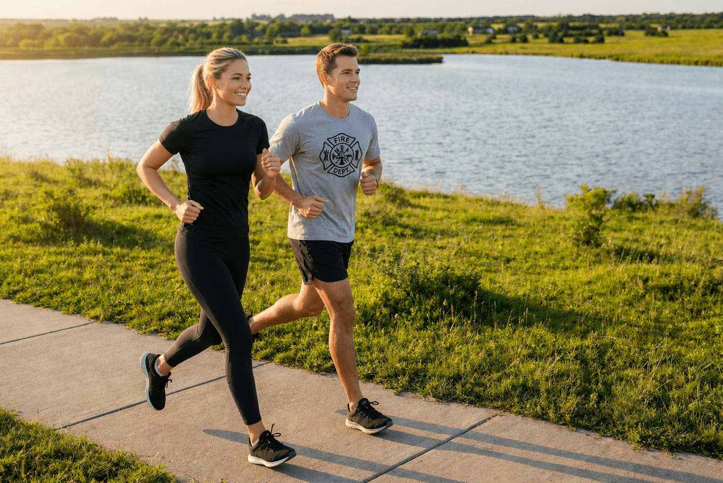 Couple 2 running on trail